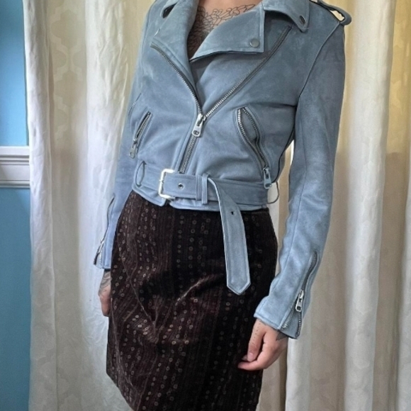 Zara Sky Blue Leather Jacket - Picture 14 of 14